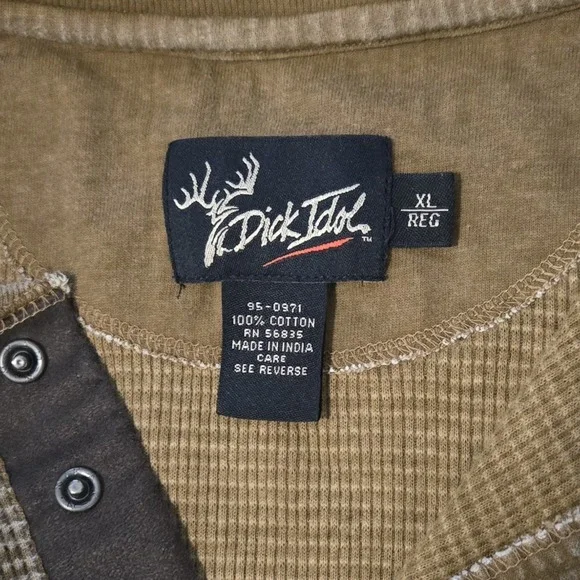 Dick Idol Waffle Knit Henley Shirt Mens XL Brown Long Sleeve Snap Button - Picture 6 of 10